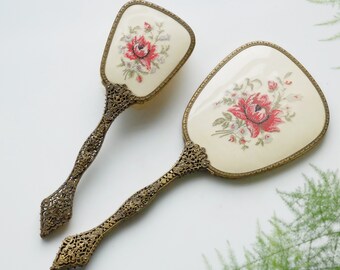 Ensemble de miroir à main et brosse à cheveux Regent of London des années 30 et 50.