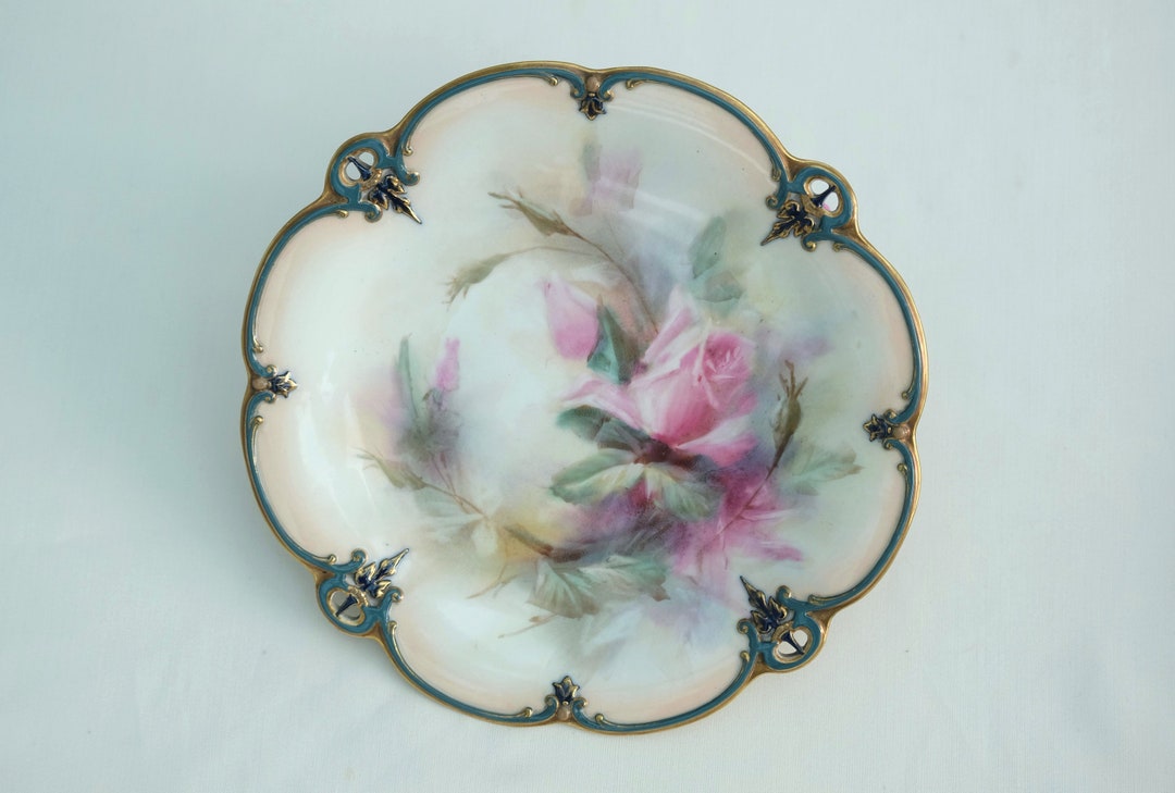 Hadley's Worcester Hand Painted Pink Roses Cabinet Plate, Circa