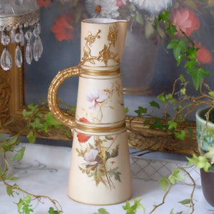 Royal Worcester Blush Ivory Hand Painted Poppies，Butterflies and Dragonfly Jug, Possible by Edward Raby, circa 1901
