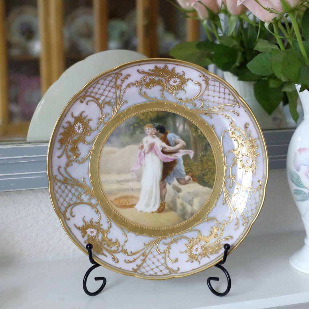 【Helena Wolfsohn】アンティーク　プレート　2枚セット Antique Helena Wolfsohn Dresden Hand-painted Cabinet Plate, C