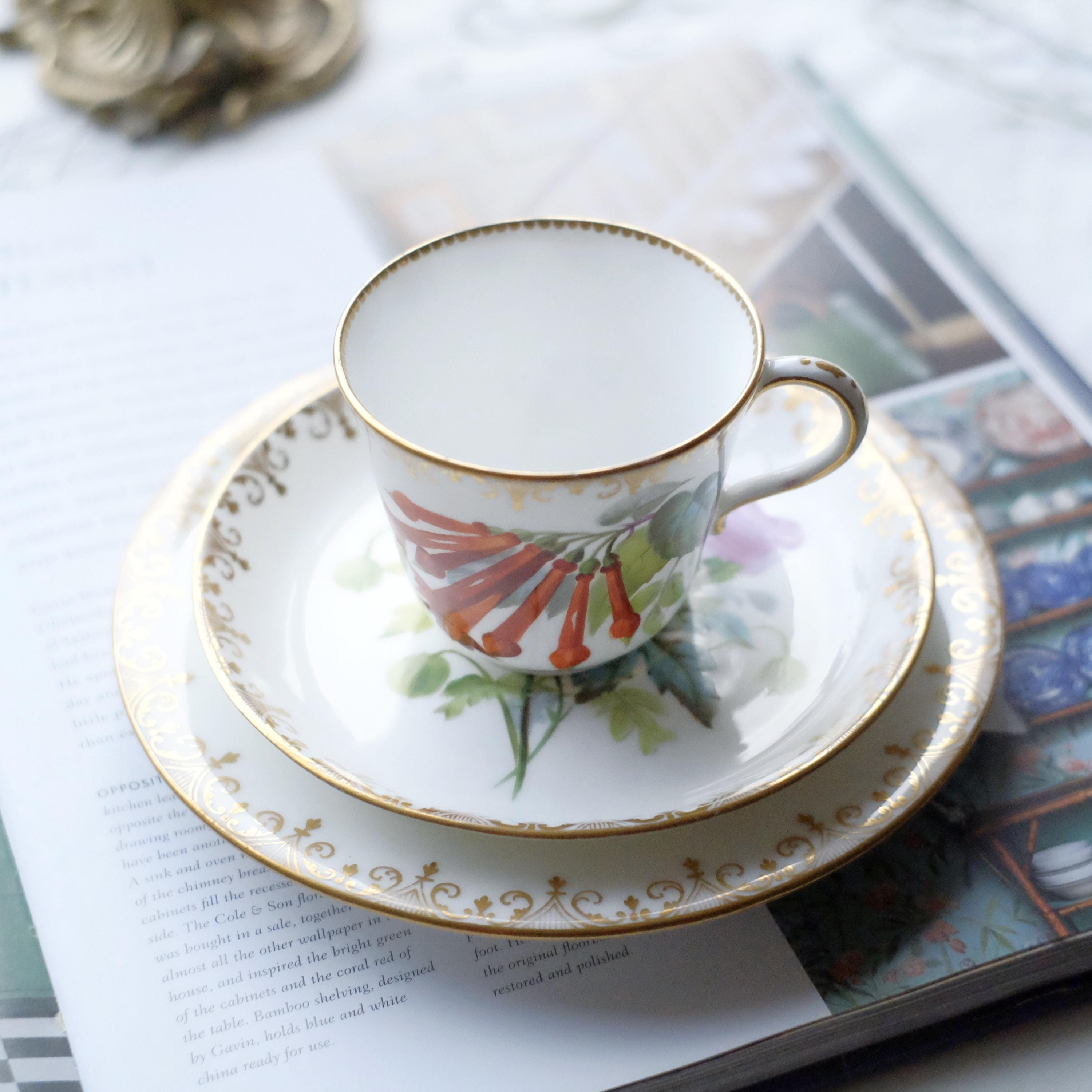 Grainger Worcester Hand-painted Floral Tea Cup, Saucer and Plate 