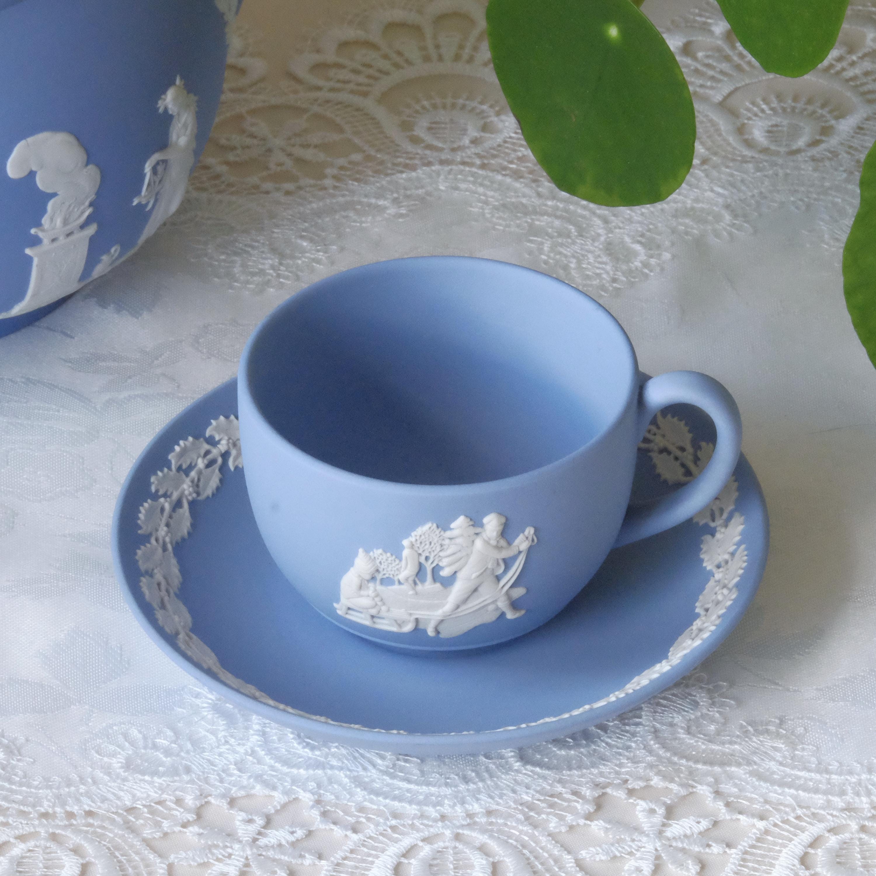 Vintage Wedgwood Blue Jasperware 1992 Christmas Tea Cup and Saucer