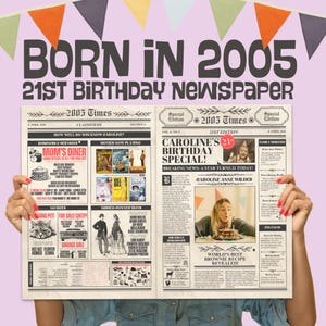 21. Geburtstag Zeitungsvorlage | Jahrgang 2005 | Vier volle Seiten! | Vollständig anpassbar in Canva | Download bearbeiten + ausdrucken!