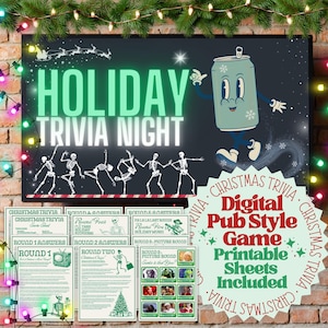 Digitalt partyspel för julpubtrivia | Två designalternativ! | Google Slides + PowerPoint ingår | Utskrivbar disposition + lagpoängblad