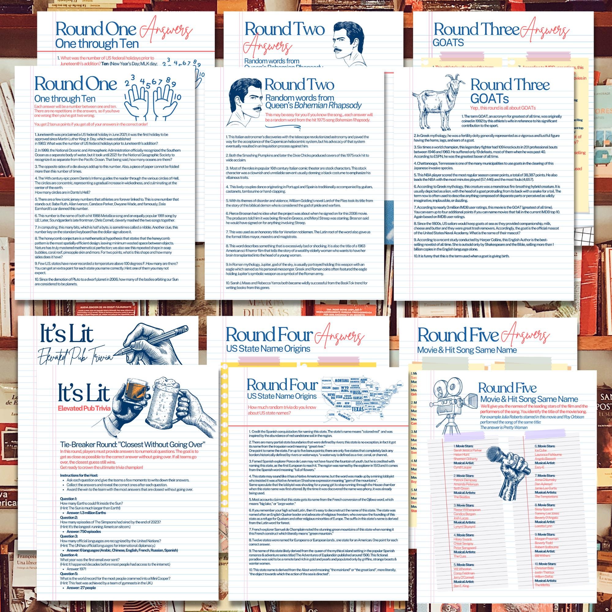 Trivia Set Ups Five Round Team Trivia Set - Elevated Pub Trivia - Printable Set + Team ...