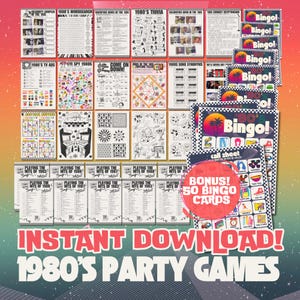 1980's Party Games Bundle | Retro Eighties Themed | Printable Activities | Instant Download | '80s Trivia, Music, Pop Culture & Kid's pages!