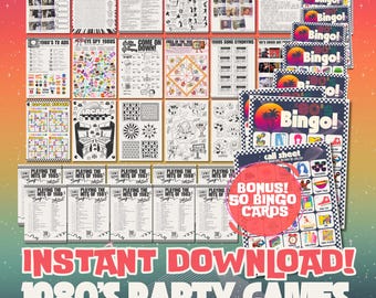 1980's Party Games Bundle | Retro Eighties Themed | Printable Activities | Instant Download | '80s Trivia, Music, Pop Culture & Kid's pages!
