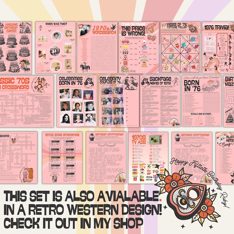50er Geburtstag Retro Spiele | Jahrgang 1976 | In Canva | bearbeiten Bonus 1970's Tribute Zeitung | Herunterladen + ausdrucken! Bild 17