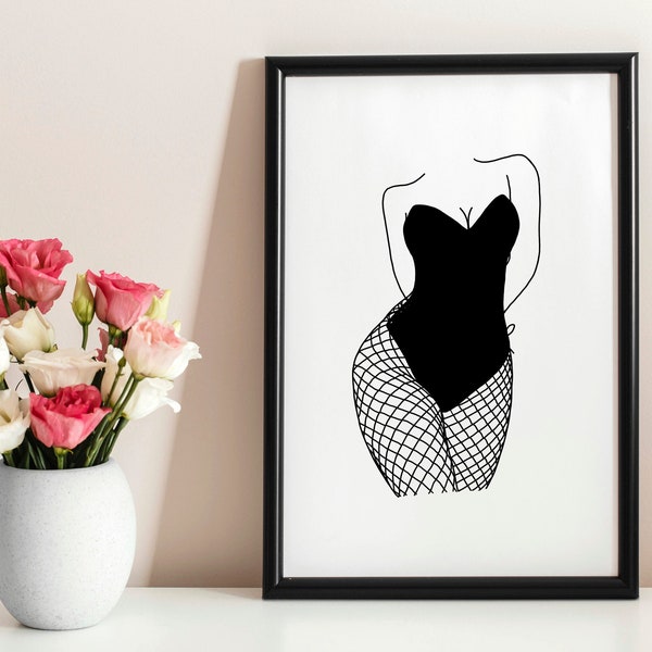 Corset Silhouette Woman Line Art Print 11x14