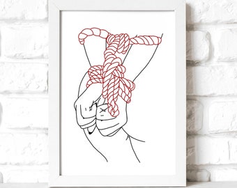 Stampa artistica Shibari "Fili Rossi n. 5/Mani legate"