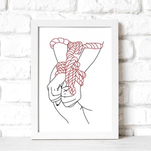 Hands Bound Shibari Woman Line Art Print 11x14