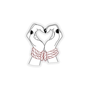 Shibari Bondage Woman Heart Hands Couple Sticker- Die Cut Kiss Cut Vinyl 2x2 inch