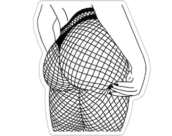Cheeky Fishnet Booty Tease Sticker- Vinyl Die Cut -Kiss Cut 2x2 inch