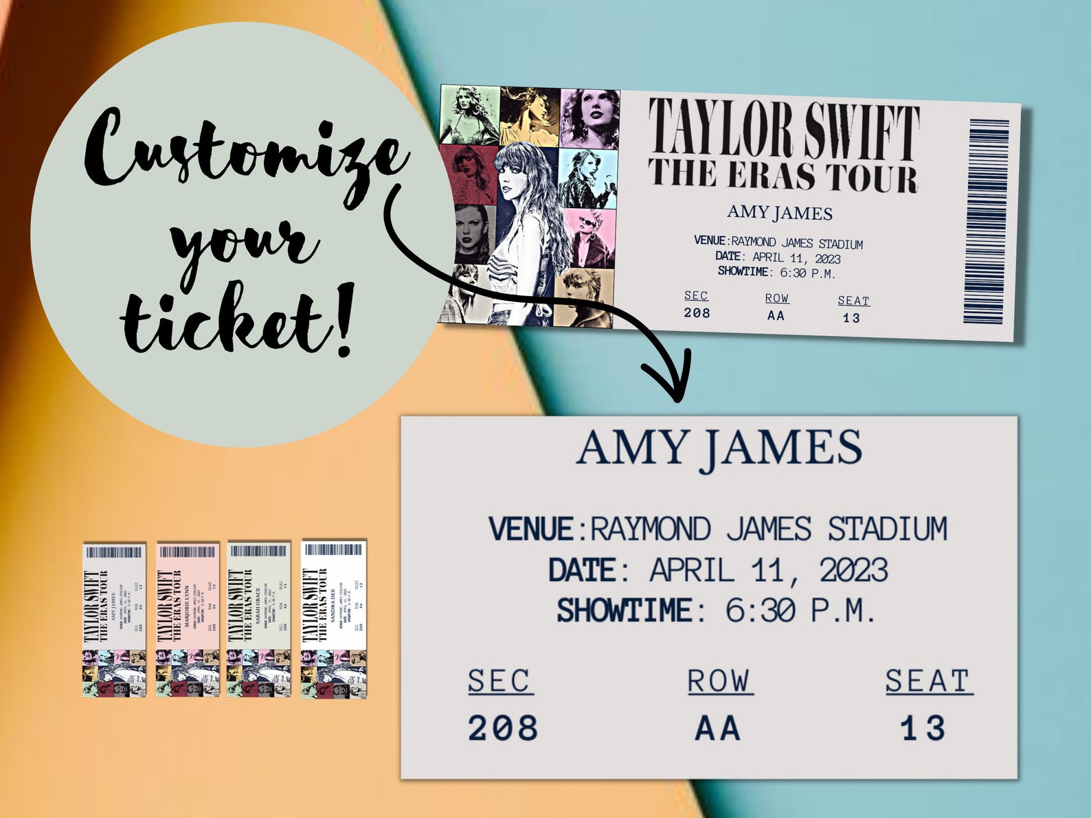 Customized Taylor Concert Tickets. Taylor Era's Tour 2023 Ticket Stub