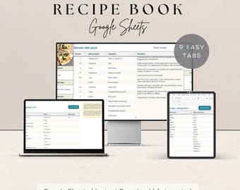 Recipe Book | Template Printable | Google Sheets | Cook Book Journal | Digital Planner | Cookbook | Instant Download | Recipe Planner A4