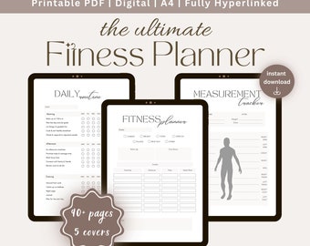 Digital Fitness & Health Planner 2024 | Fitness Printable Journal | Diet Weight Loss Bundle | Workout Tracker | Meal planner | Challenge