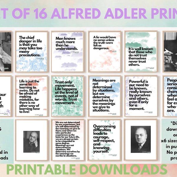 16 Alfred Adler Counselling Poster Therapy Psychology Decor Psychologist Psychotherapy Set Sign Therapeutic Wall Art Quote Prints Bundle