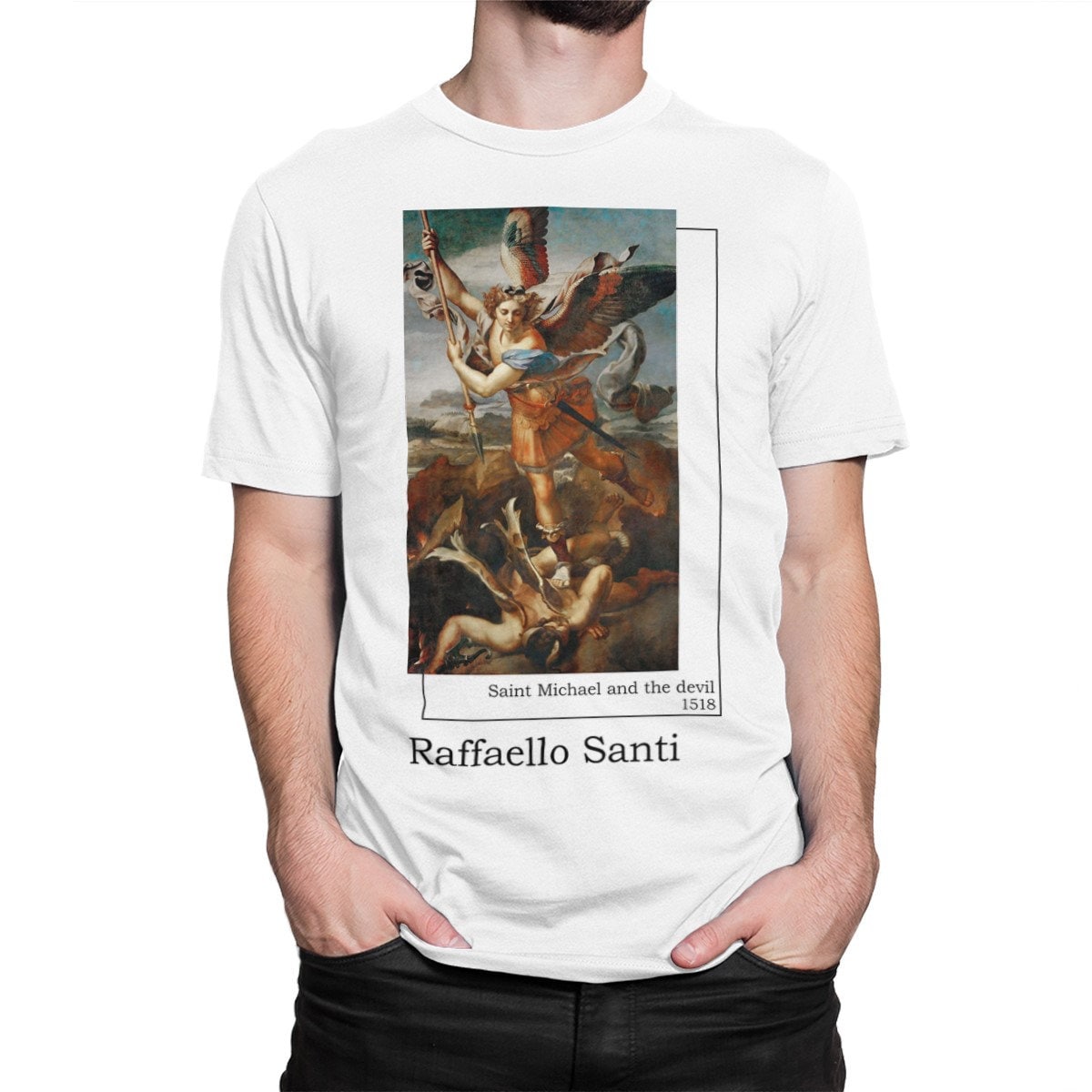 Raffaello Santi Saint Michael and the Devil T-shirt, Men 