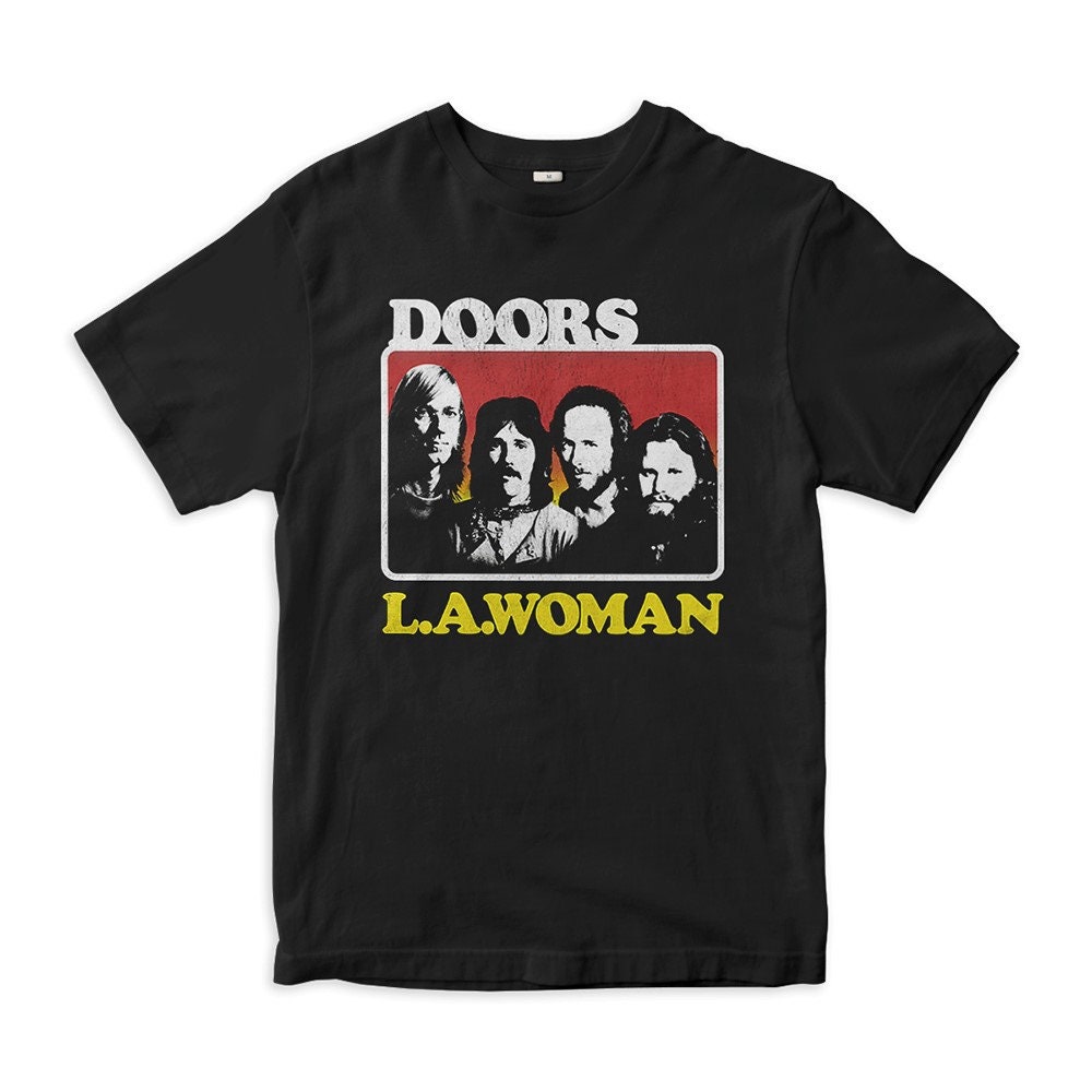 The Doors 'LA Woman' Lyrics T-Shirt For Men - Official Jim Morrison Logo, Black, 100% Cotton