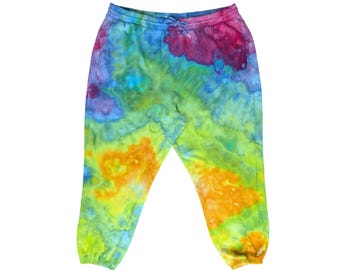 Pantalones deportivos tie-dye arcoíris para mujer, talla 3XL, teñidos con hielo - Listos para enviar / Ropa hippie / Tie-dye único