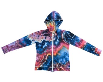 Eisgefärbter leichter, mittelschwerer Tie-Dye-Zip-Hoodie für Frauen - versandfertig | Hippie Kleidung | Einzigartige Tie Dye