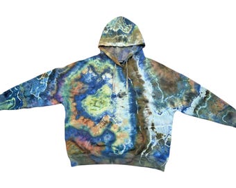 Ice Dyed Women's XXL Reverse Tie-dye Buffalo Pullover Hoodie - Ready to Ship   Hippie Clothes   Unique Tie Dye