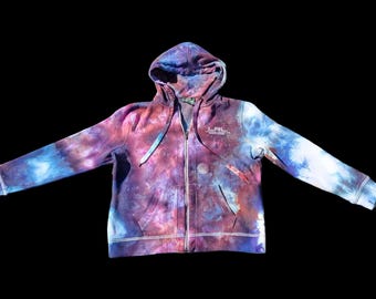 Eisgefärbter mittlerer Tie-Dye-Zip-Up-Hoodie für Frauen - Versandfertig | Hippie Kleidung | Einzigartige Tie Dye