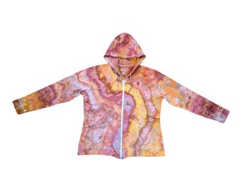 Ice Dyed Women's XL Tie-dye Lightweight Zip-up Hoodie - Ready to Ship | Hippie Clothes | Unique Tie Dye