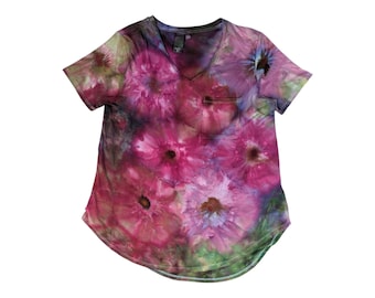 Ice Dyed Women's Medium Tie-dye V-Neck Top - Ready to Ship | Hippie Clothes | Unique Tie Dye