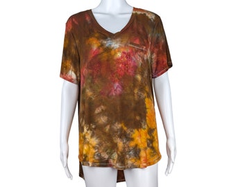 Ice Dyed Women's Large Tie-dye V-Neck T-Shirt - Ready to Ship | Hippie Clothes | Unique Tie Dye