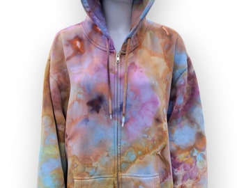 Ice Dyed Men's XL Geode Tie-dye Zip-Up Hoodie - Ready to Ship | Hippie Clothes | Unique Tie Dye