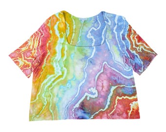 Eisgefärbtes Frauen 3XL Batik Top - Versandfertig | Hippie Kleidung | Einzigartige Tie Dye