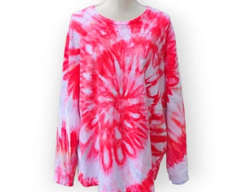 Ice Dyed Herren 2XL Tie-Dye Spiral Langarm-T-Shirt - Versandfertig | Hippie Kleidung | Mann Geschenk | Einzigartige Tie Dye