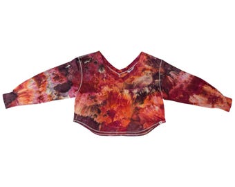 Ice Dyed Women's XL Tie-dye Off Shoulder V-Neck Top - Ready to Ship | Hippie Clothes | Unique Tie Dye