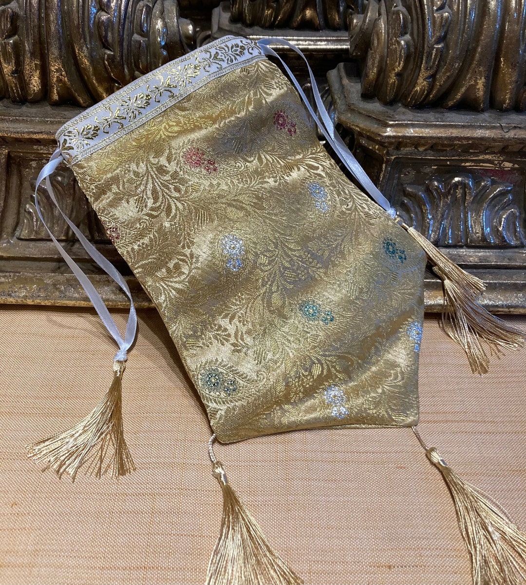 Regency Reticule in a Sumptuous Gold Paisley Brocade Fabric, Gold ...