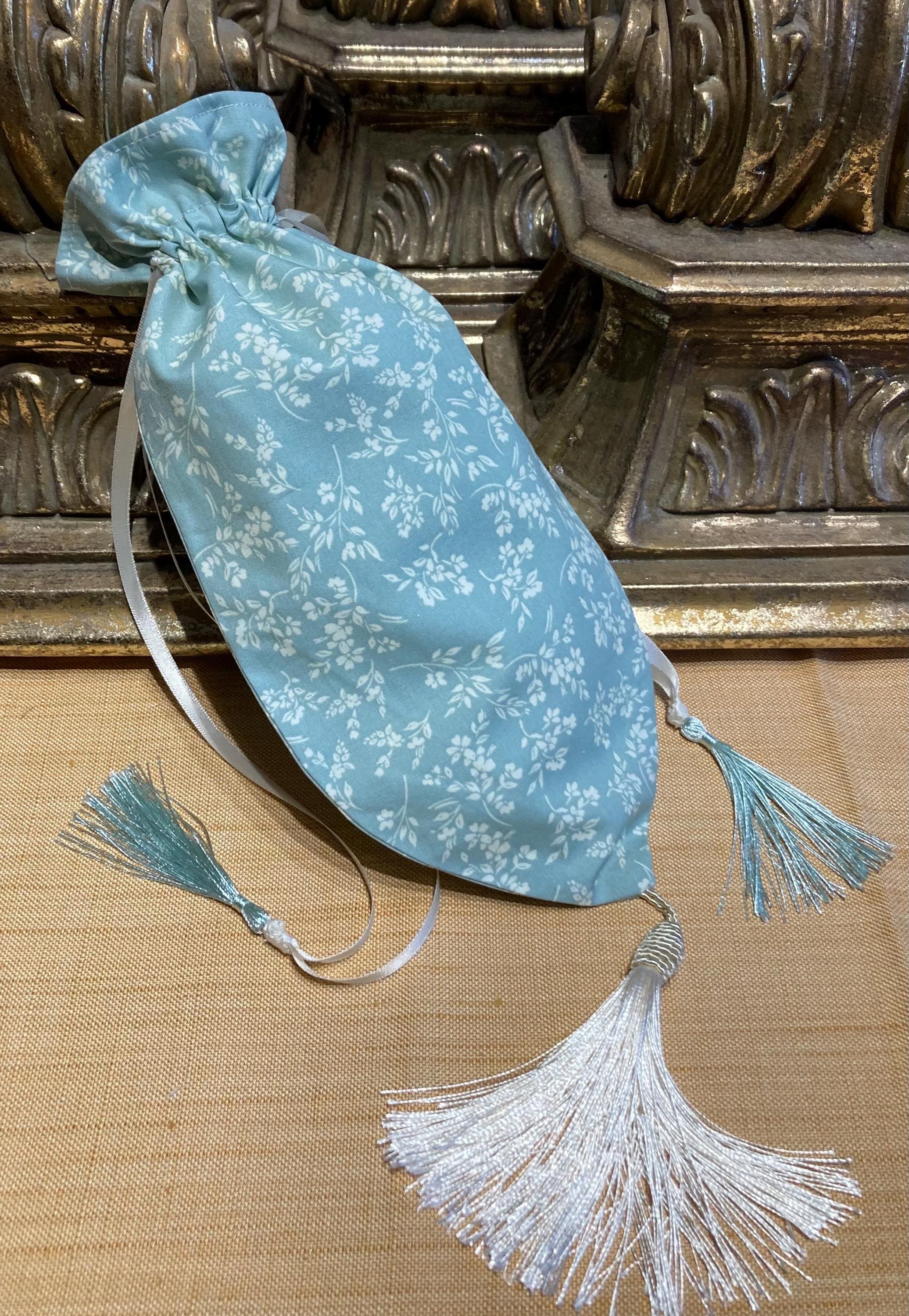 Regency Round Reticule Regency Reticule, Pastel Green and Ivory Floral Cotton, Tassels, Fully ...