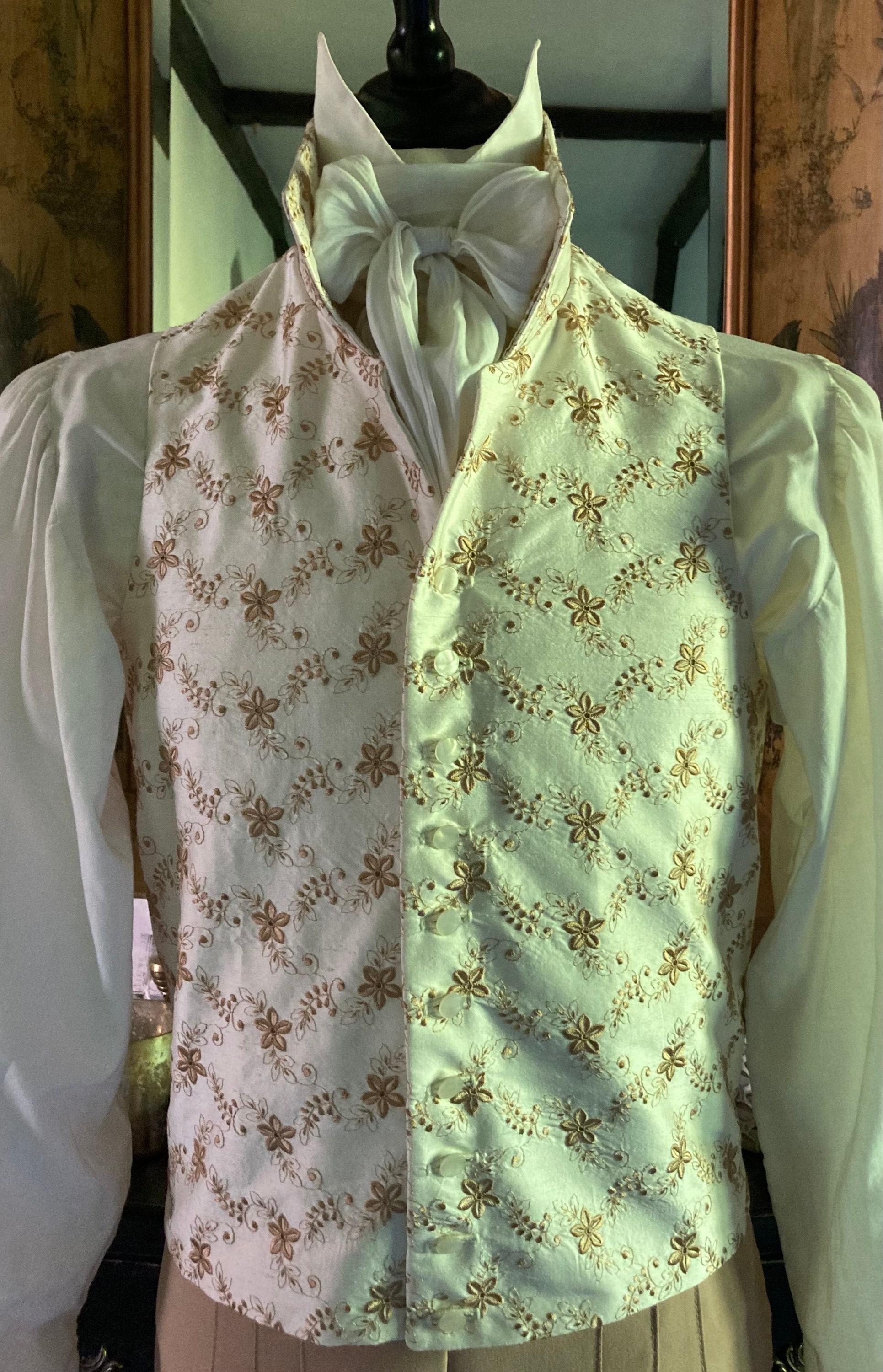 Mens Regency Waistcoat, Single Breasted, Three Inch Stand Collar