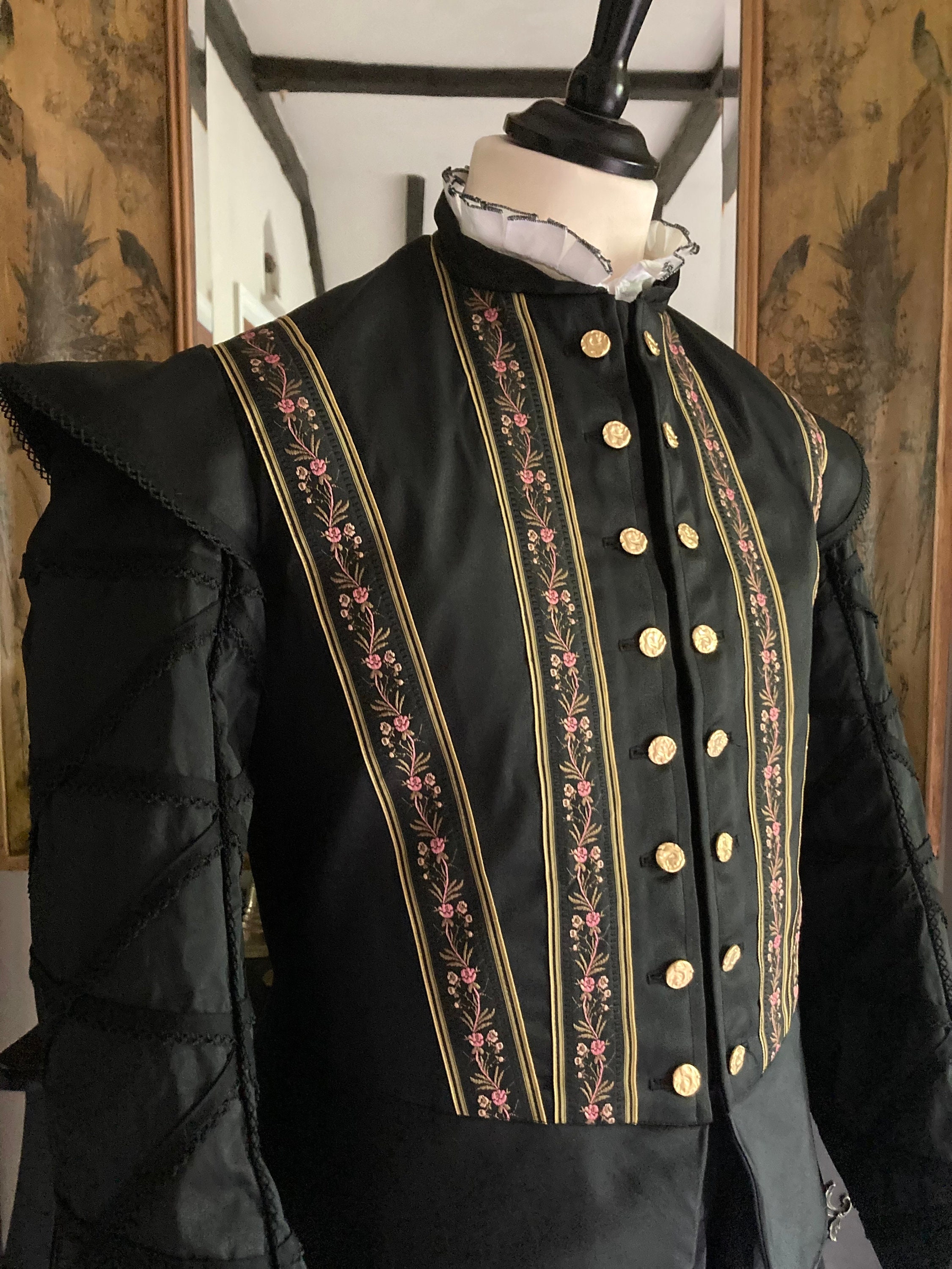 Mens Elizabethan Doublet Black Fabric Gold Buttons Trimmed Etsy