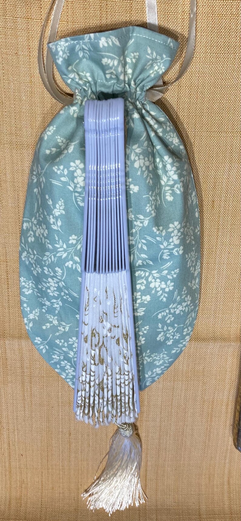 Regency Reticule, Pastel Green and Ivory Floral Cotton, Tassels, Fully ...