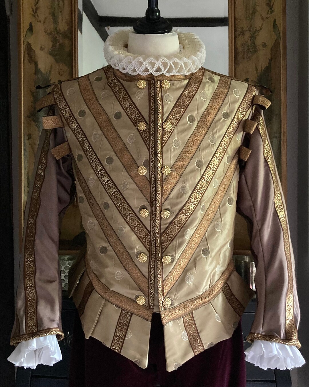 Mens Elizabethan Doublet Gold Fabric Gold Buttons Trimmed Etsy