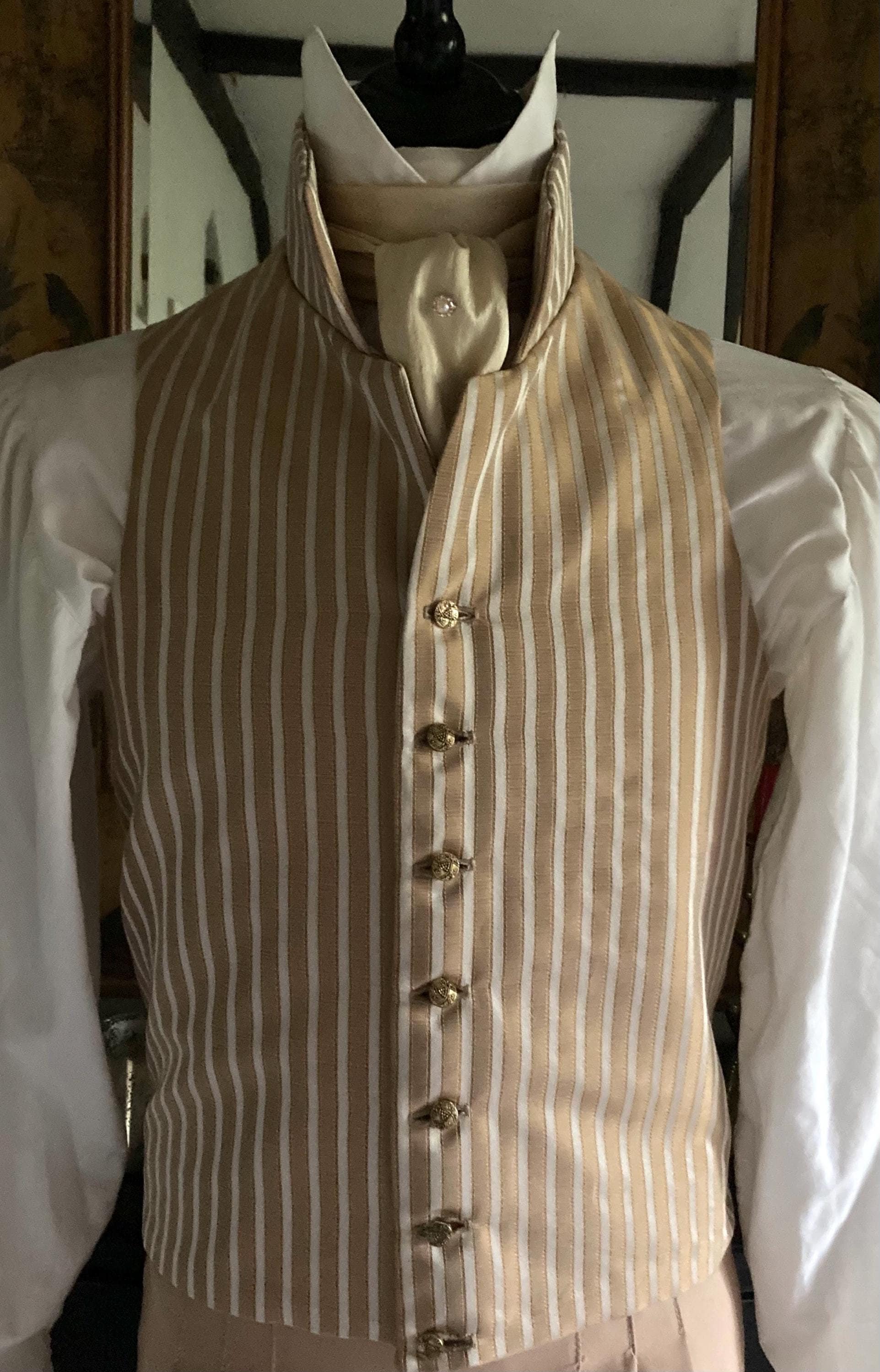 Men's Regency Waistcoat, Single Breasted, Stand Collar, Gold