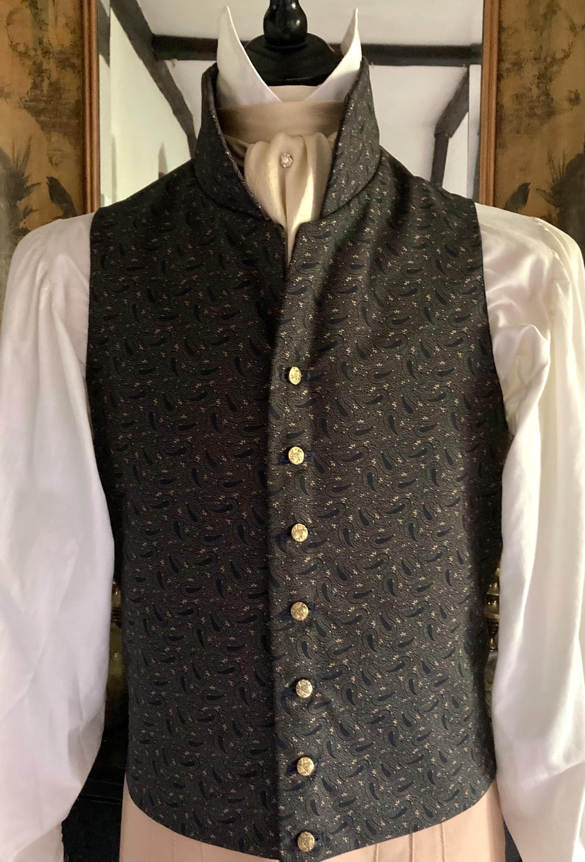 Mens Regency Waistcoat, Single Breasted, Stand Collar, Midnight