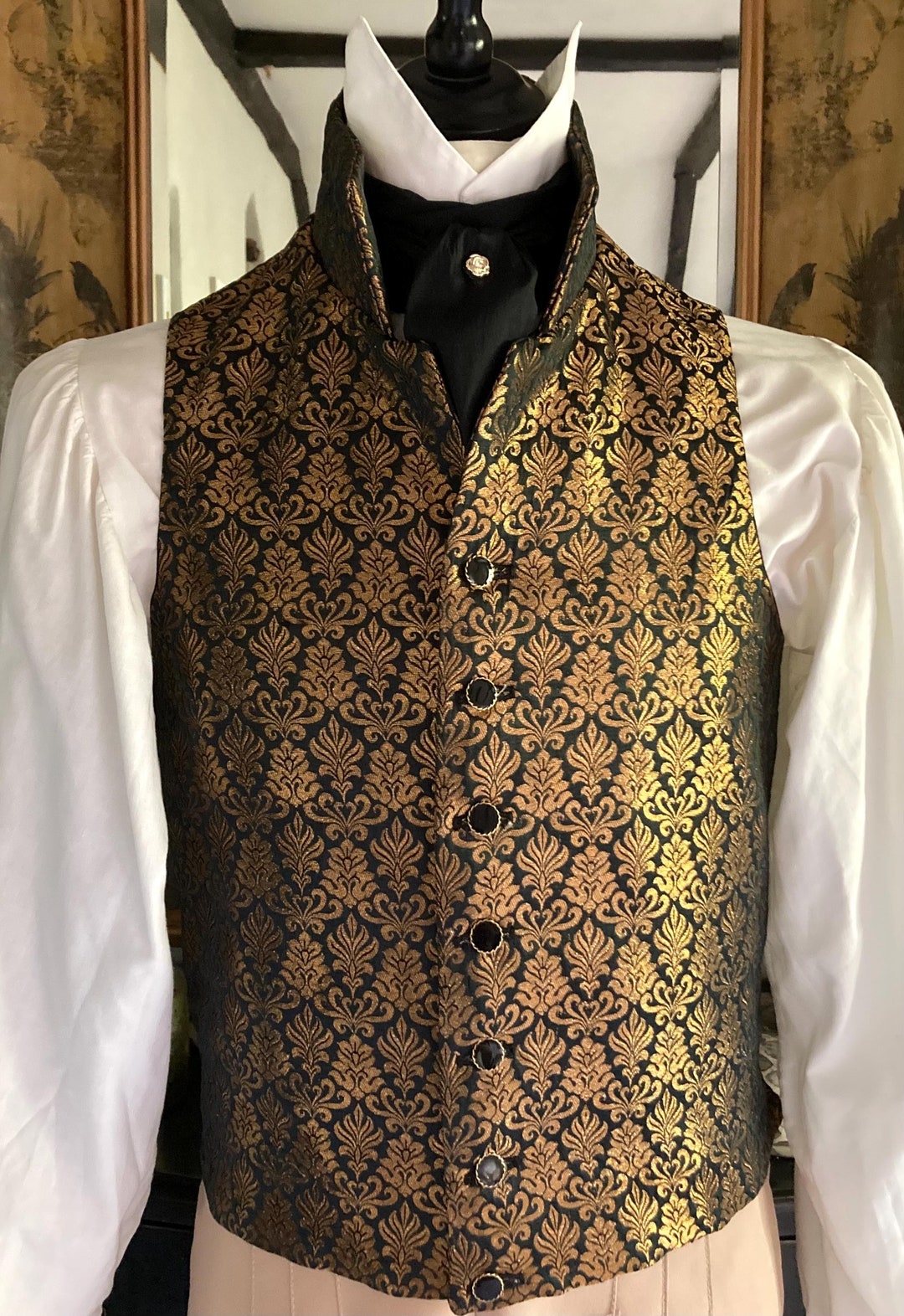 Golden Romanoff Vintage Silk Single Breasted 6 Button Waistcoat main image 1