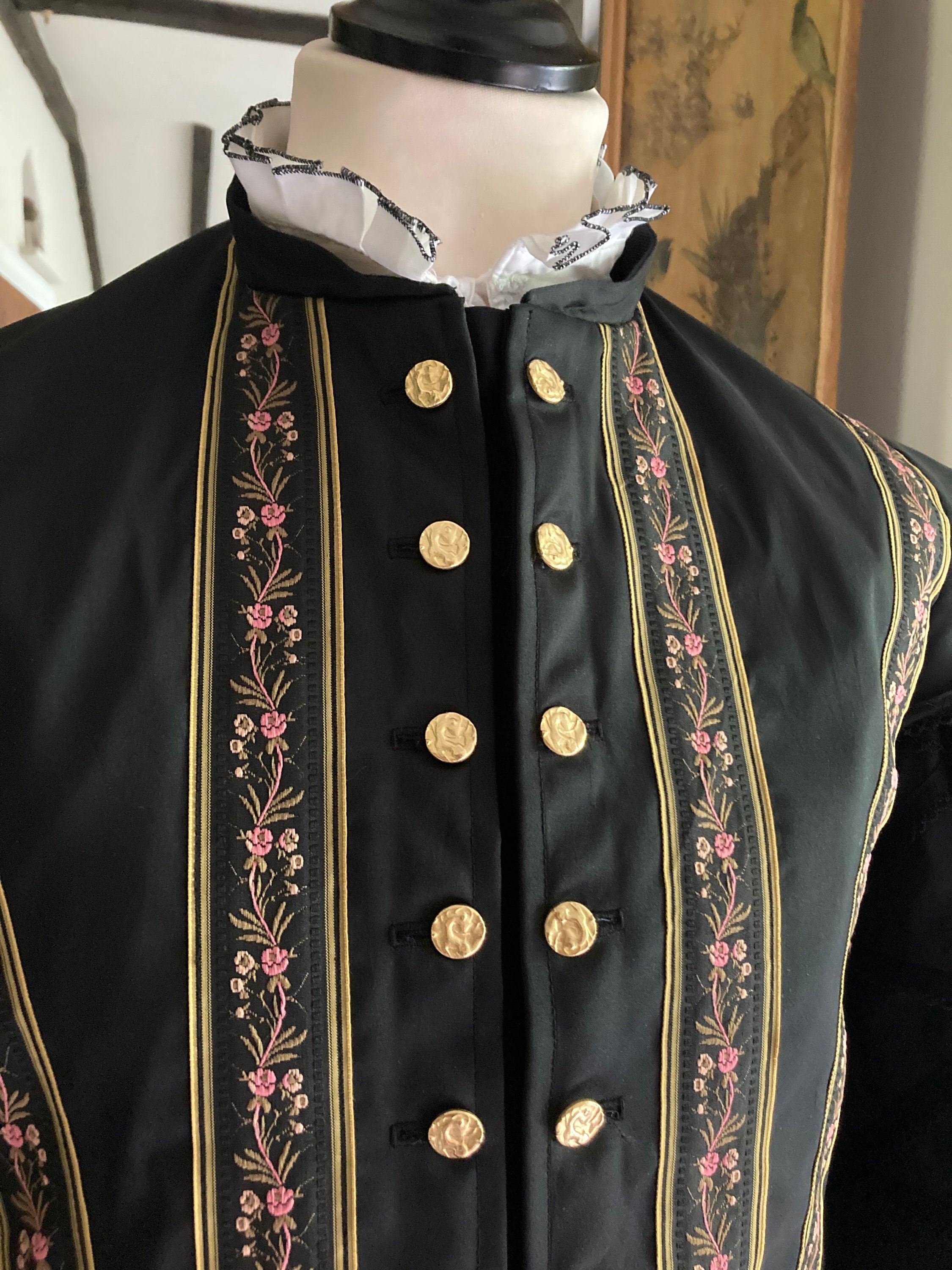 Mens Elizabethan Doublet Black Fabric Gold Buttons Trimmed Etsy