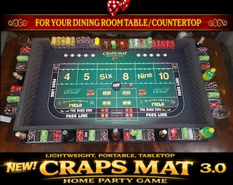 Craps Mat – Home Party Game – Foam Walls, Chip Trays, Puck, Dice