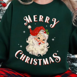 Retro Santa Sweatshirt Merry Christmas Vintage Sweater Holiday Clothing Women Gift For Mom Grandma Shirt Ugly Sweater Party Office Holiday