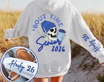 Custom Senior 2026 Hoodie Grad To Be Class of &#39;26 Hooded Sweatshirt Skeleton Coffee Lover Personalized Sleeve High School Graduation Gift