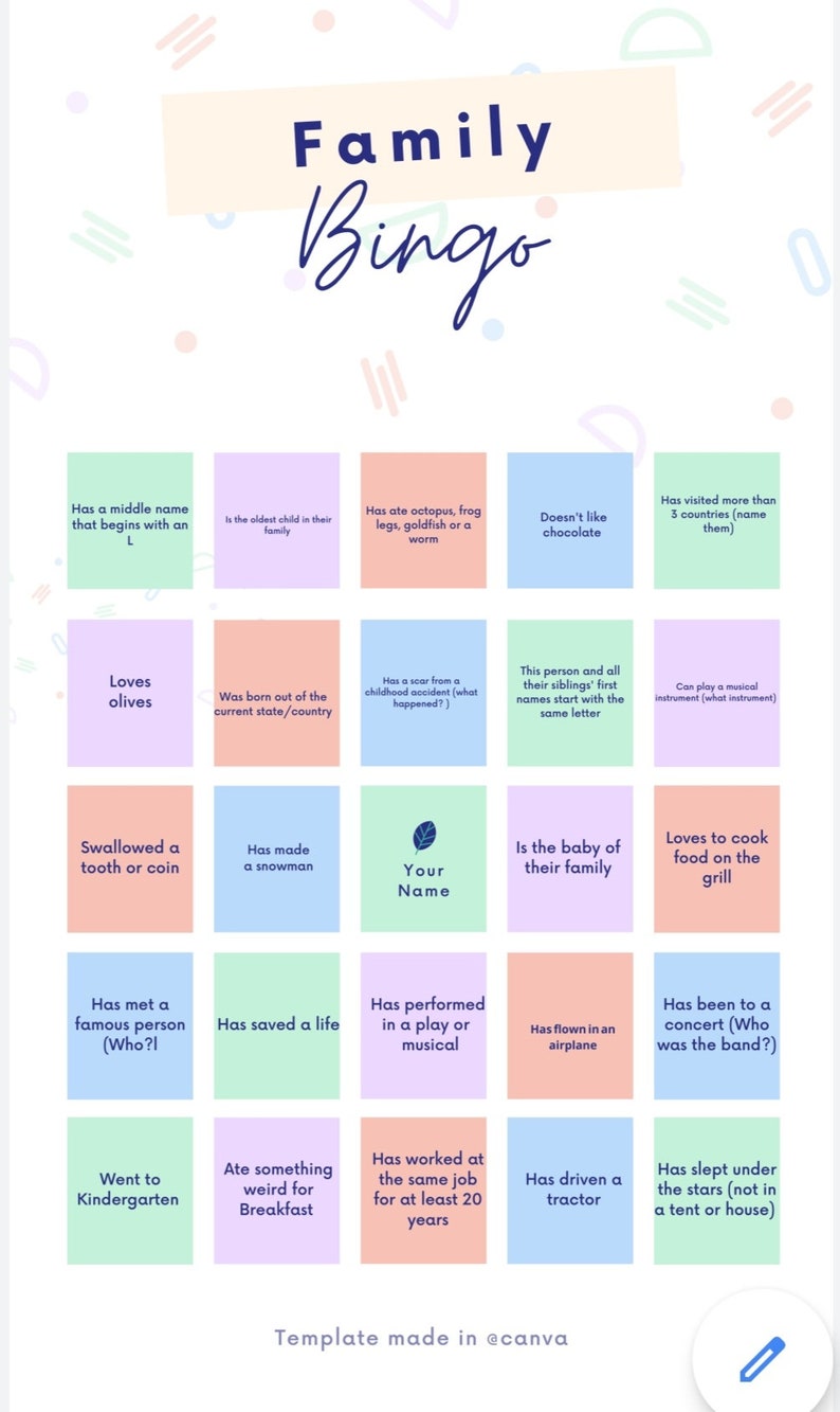 Printable Bingo Card Game Etsy