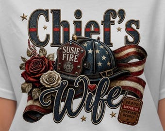 Fire Chief Wife Tshirt PNG, Patriotic American Flag Vintage Helmet Sublimation Design, Personalized Graphic Tee Digital Download