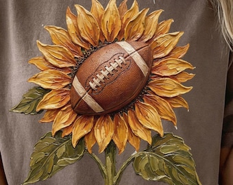 Sunflower Football T-Shirt PNG, Rustic Game Day Fall Art, Autumn Floral Graphic Tee PNG Digital Download for Sublimation